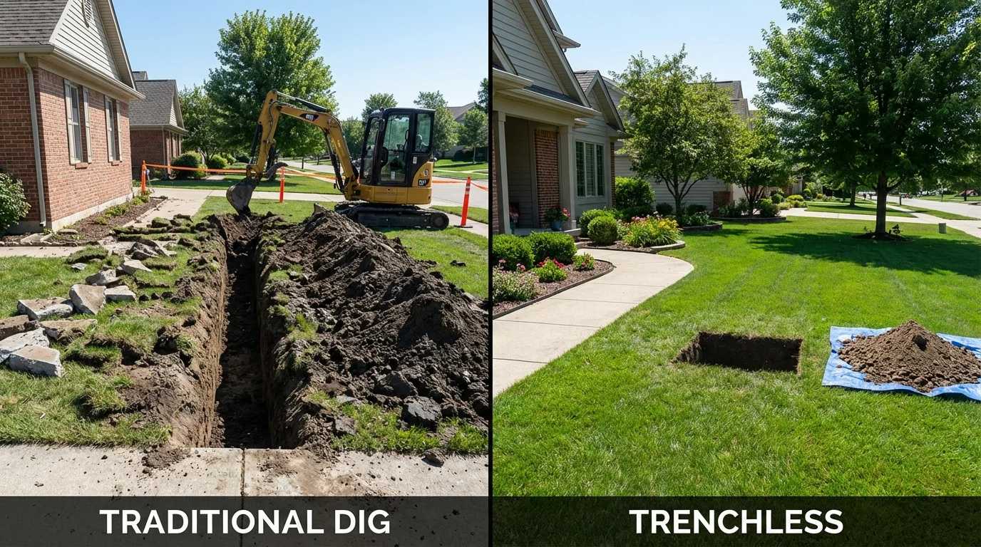 Trenchless sewer repair with minimal yard damage versus traditional excavation in Fortuna, CA